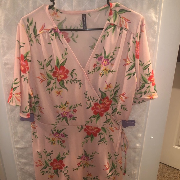 2X Front Drape Massini Womens Plus Dress Sleeveless Cap Sleeve Floral Knit